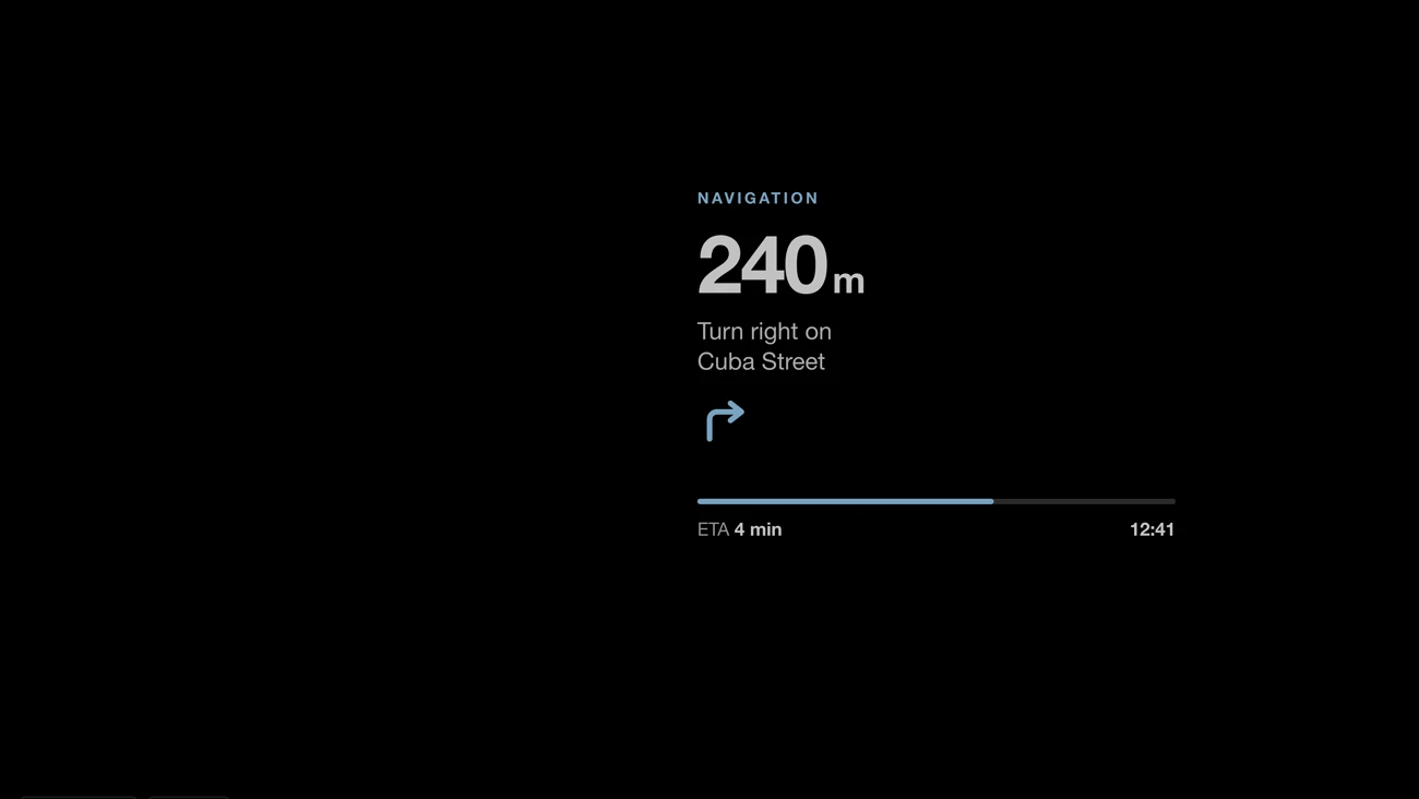 The navigation app as designed, on a black background